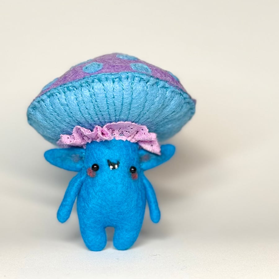 Blue Mushroom Felt Art Doll 