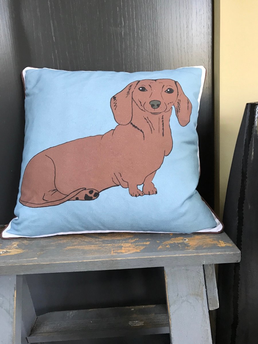 Dachshund cushion. Handmade Sausage dog pillow. FREE UK P & P.