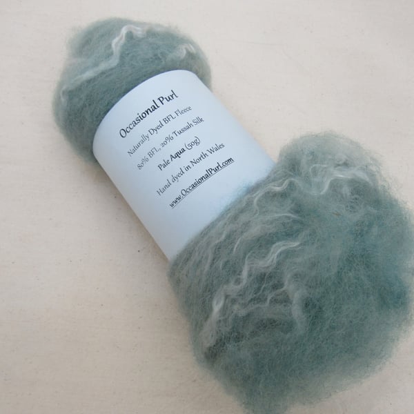 50g Indigo Aqua Naturally Dyed BFL and Silk Wool Batt