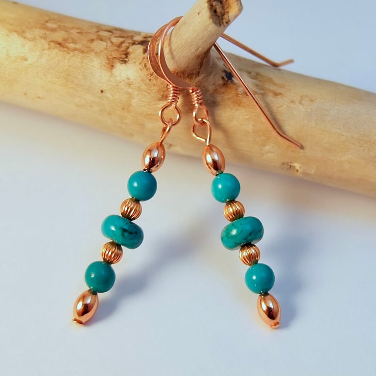 Real Turquoise & Copper Earrings - December Birthday, Anniversary, Gifts For Her