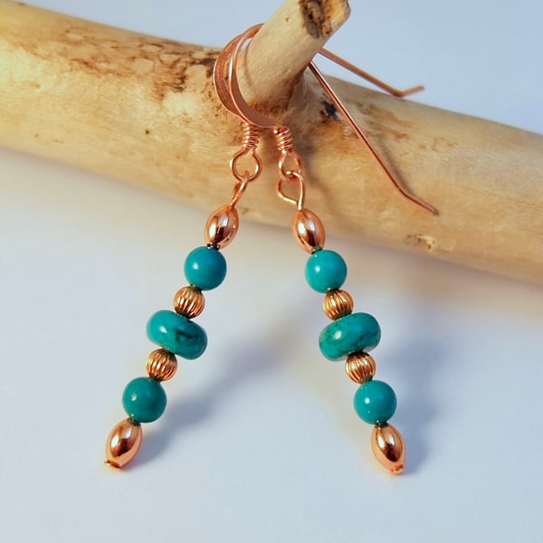 Real Turquoise & Copper Earrings - December Birthday, Anniversary, Gifts For Her