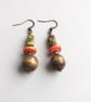 Brown orange and green drop dangle earrings. - Image 3