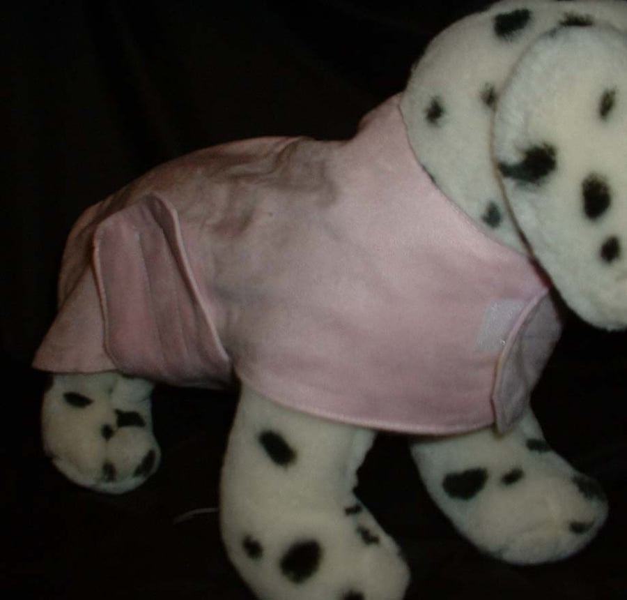 Hand made faux suede dog coat - pink - 29.5cm back