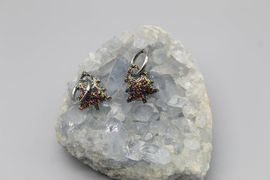 Christmas Tree Earrings, Christmas Jewellery, Sparkly Christmas Gift for Her