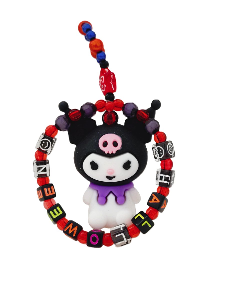 Handmade Halloween Kuromi Round Phone Charm and Bag Charm – Beaded Accessory