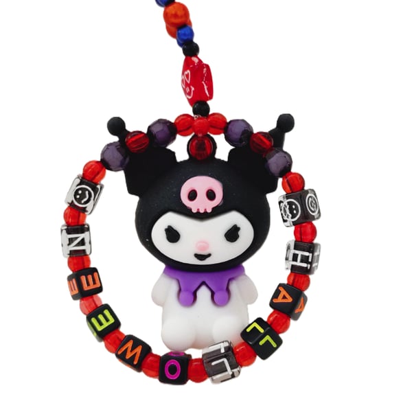 Handmade Halloween Kuromi Round Phone Charm and Bag Charm – Beaded Accessory