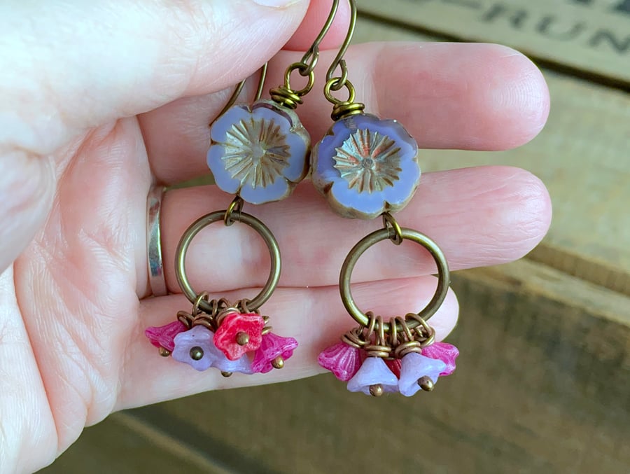 Spring Inspired Floral Earrings. Multi Colour Earrings. Glass Flower Earrings