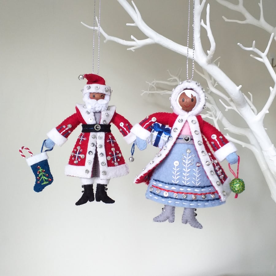 mmmcrafts Santa Claus and Mrs Claus Ornament, Christmas Tree Decoration