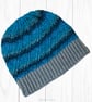 Crochet hat, beanie. Blue and grey ombre ladies swirl pom pom hat. Ladies hat. - Image 8