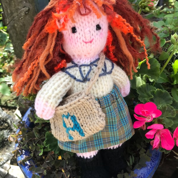 Scottish Katie Morag doll, Large 10".Hand knitted . Collectors doll