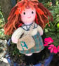 Scottish Katie Morag doll, Large 10".Hand knitted doll with personalised bag - Image 1