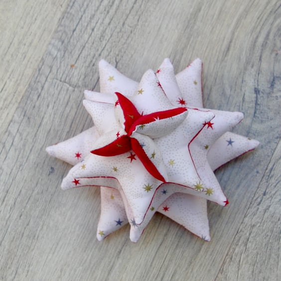 Red and Cream Fabric Christmas Tree Table Decoration with Stars design