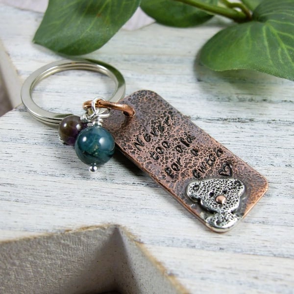 Keyring, Copper and Sterling Silver Cuddly Bear Bag Charm