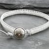 White leather and glass bead bracelet with star button