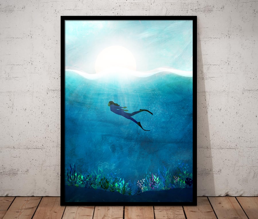 Wild Swimming Print, Sea Swimming Print, Open Water Swimming Poster, Freediving
