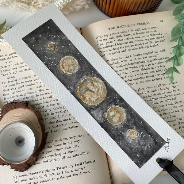Hand painted moon phase bookmark