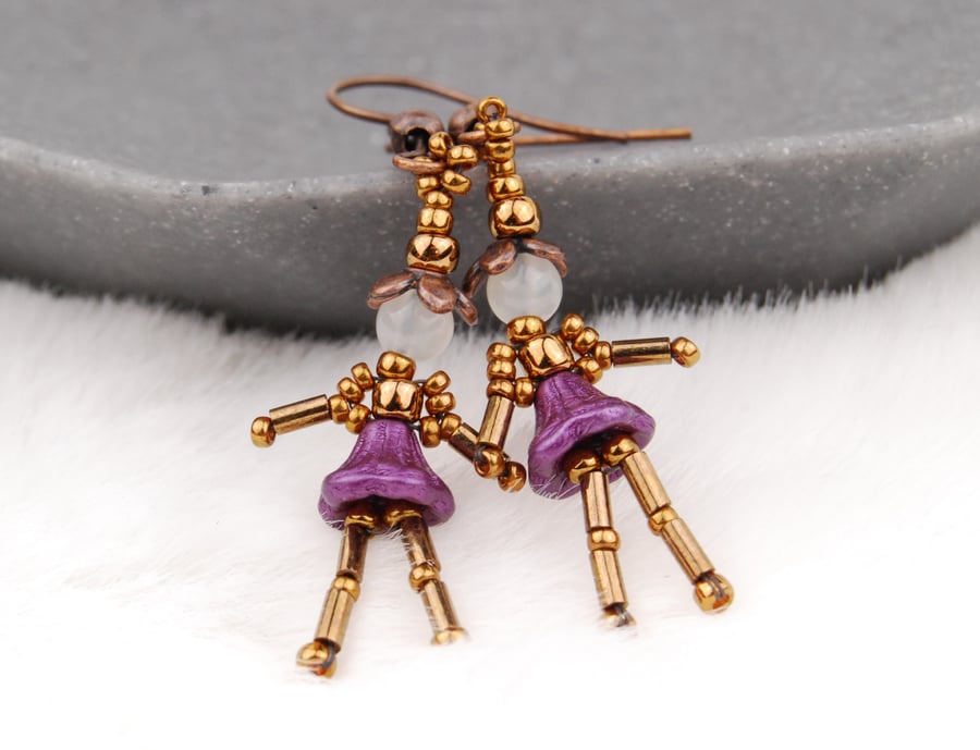 Beaded statement earrings with Moonstone, Unique gemstone earrings, Fun earrings