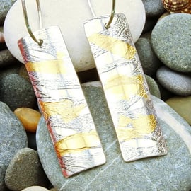 Keum boo earrings, small razor shell, silver and gold, drop, seaside, shells