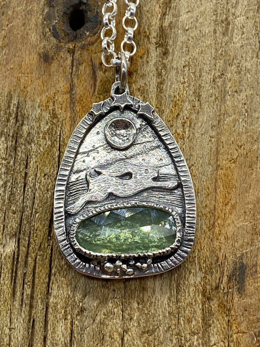 Silver Hare Pendant with Green Kyanite