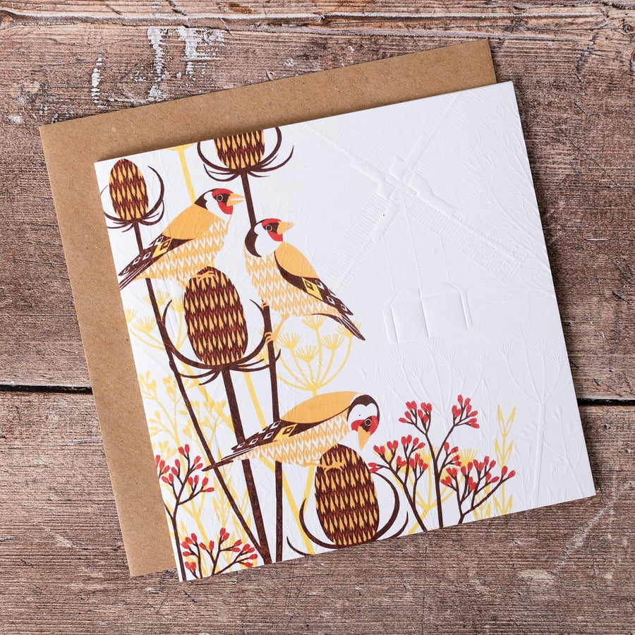 Goldfinch Greeting Card Hand Embossed Single Birthday Thank You Card