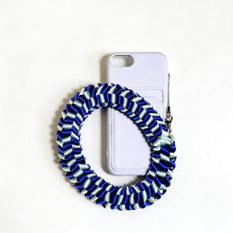 Handmade Prussian Blue & Light Blue Ribbon Phone Strap