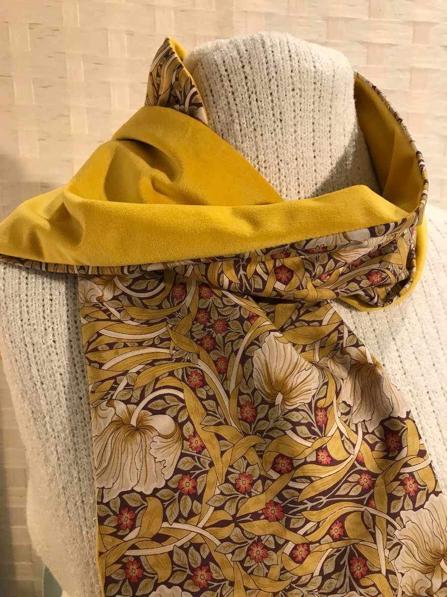 Liberty of London Print Long Scarf.Cotton Tana Lawn and Velvet  