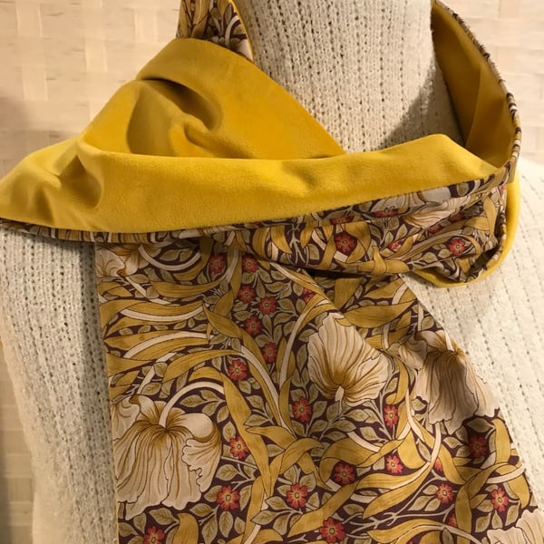 Liberty of London Print Long Scarf.Cotton Tana Lawn and Velvet  