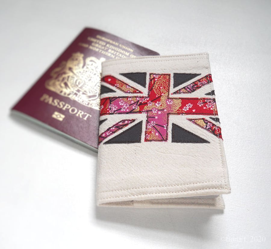 freehand embroidered applique fabric union jack passport cover union flag