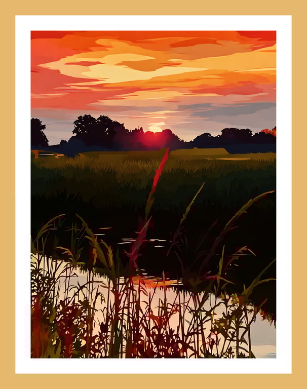 Sunset Nordelph  Norfolk Field Greeting Card A5 Size 