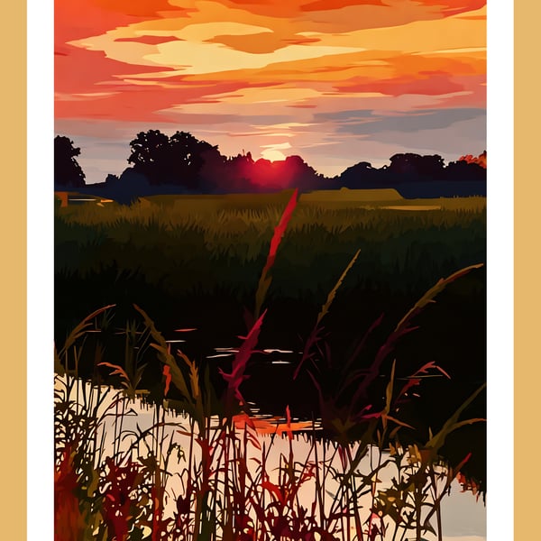 Sunset Nordelph  Norfolk Field Greeting Card A5 Size 