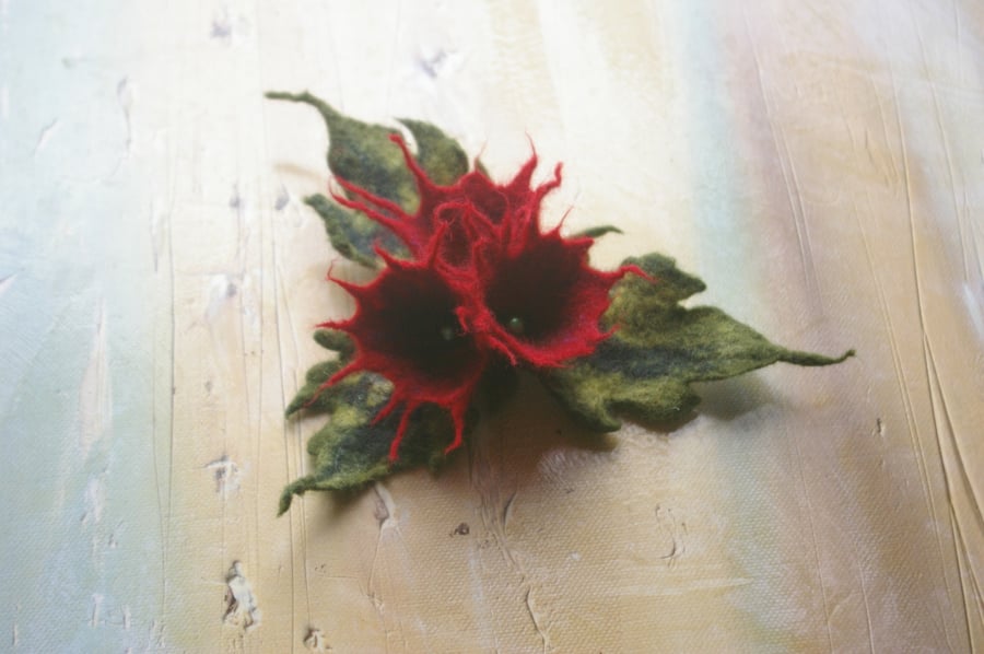 Handmade Felted Wool Flower Brooch