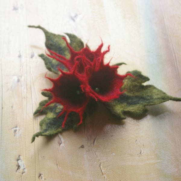 Handmade Felted Wool Flower Brooch