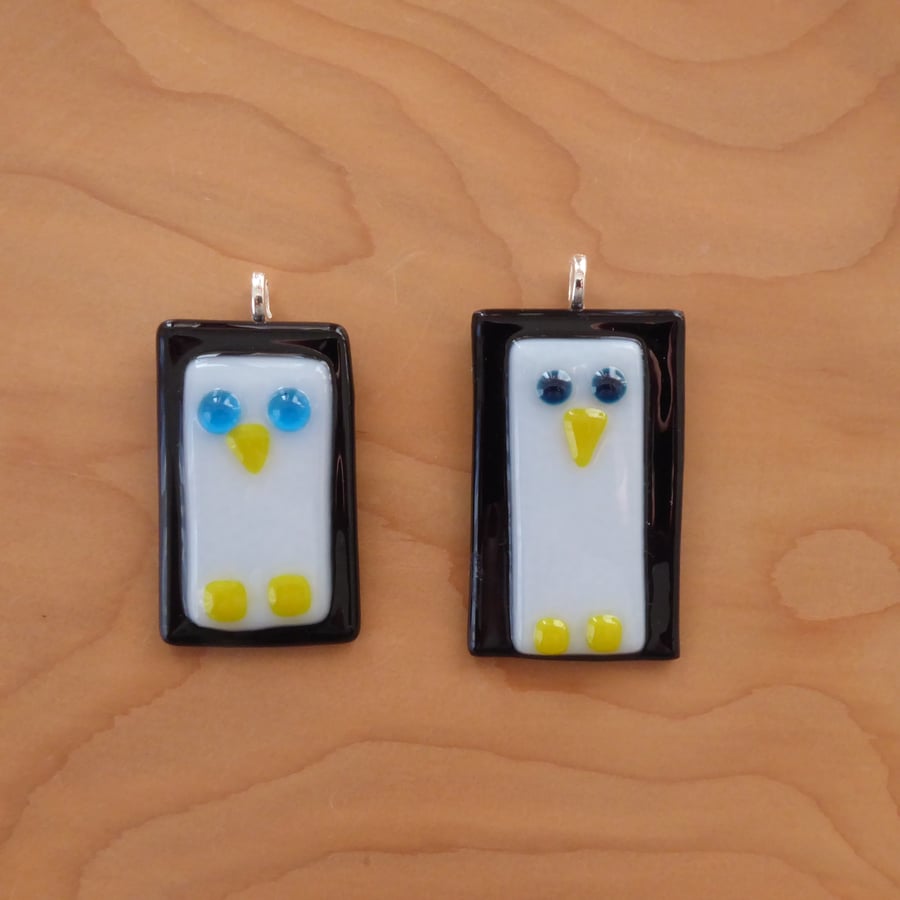 Penguin Christmas Decorations, fused glass, set of two