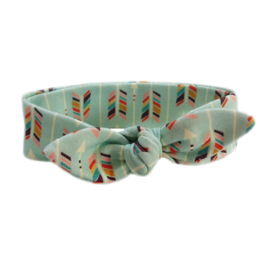 ORGANIC Baby Knotted Headband in MULTI ARROWS on Mint - A Modern Baby Gift Idea