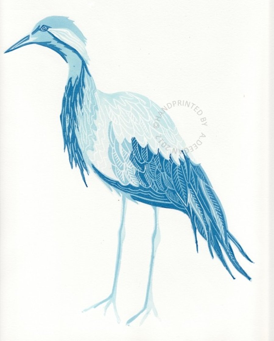 SALE Original lino print "Demoiselle Crane"