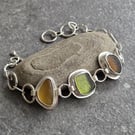 Autumnal seaglass bracelet, Chunky silver chain bracelet, Colourful sea glass