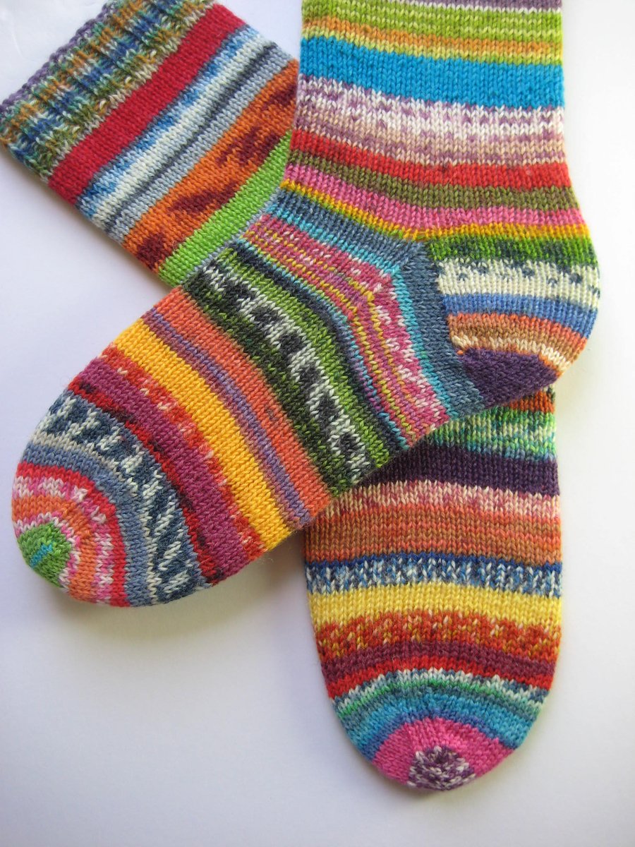 socks, hand knit womens wool scrappy socks size 4-6