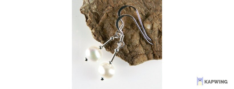 Freshwater potato pearl drop earrings, sterling silver, 7mm, in a gift box