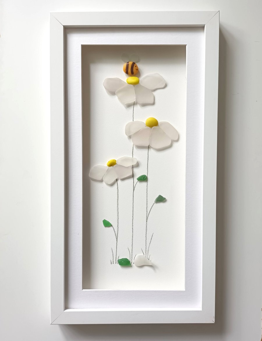 Sea Glass Daisies, Wild Flowers, Wall Decor, Gifts for Her