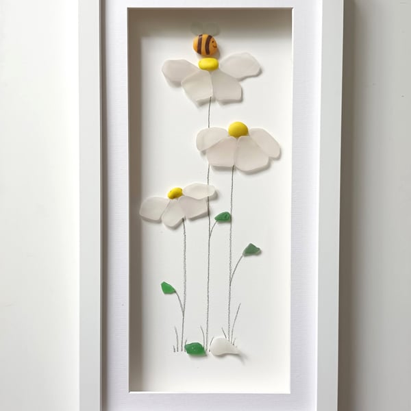 Sea Glass Daisies, Wild Flowers, Wall Decor, Gifts for Her