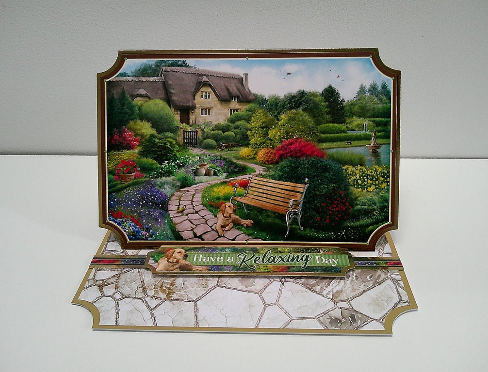 Have A Relaxing Day - Handmade Greetings Card - Golden Labrador Cottage Garden