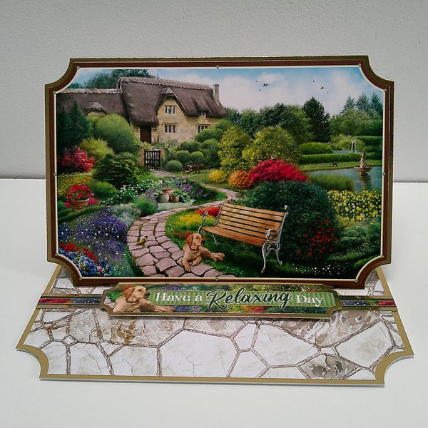 Have A Relaxing Day - Handmade Greetings Card - Golden Labrador Cottage Garden