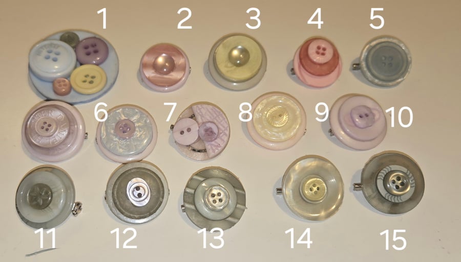 Handmade Plastic button brooches - brooch back
