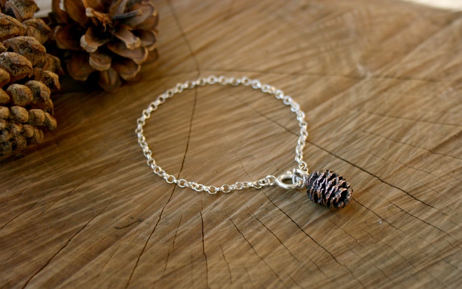 Handmade Pink Bronze Pinecone Bracelet