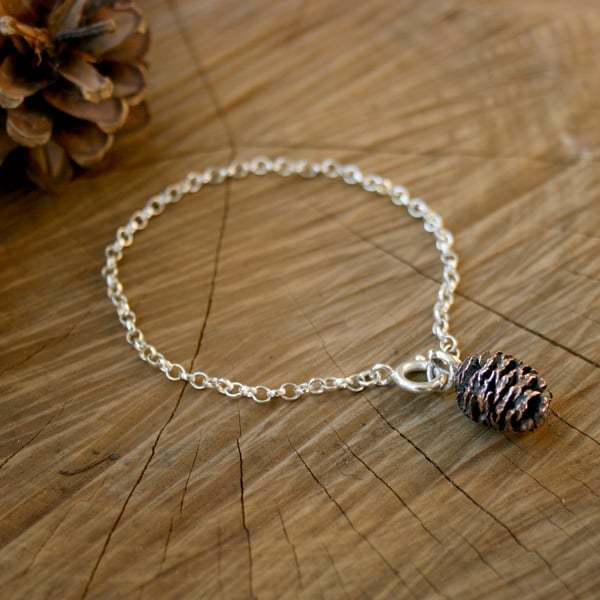 Handmade Pink Bronze Pinecone Bracelet