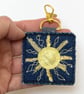 Up-cycled golden denim Sun key ring or bag charm.