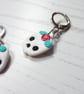 Halloween Skulls and pink flowers huggie hoop drop earrings - Image 6