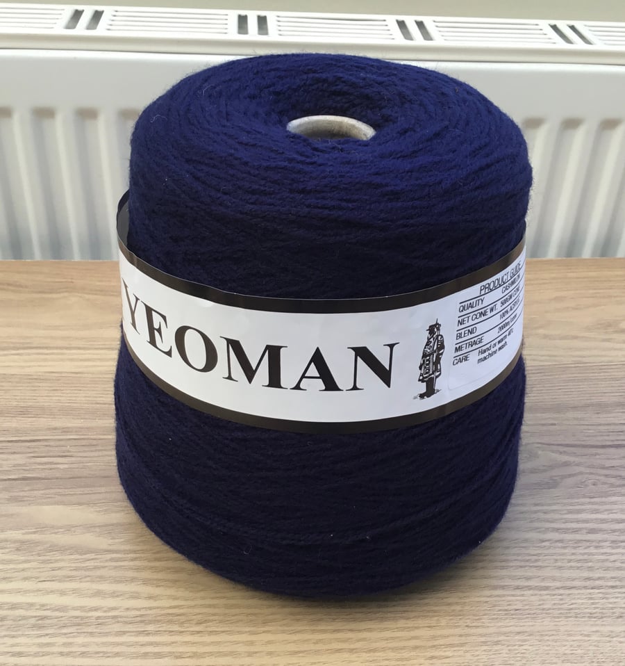 500g Cone of Cashmilon Navy Blue Yeoman 100% Acrylic Yarn.