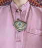 Statement Repoussé Eye Pendant on Copper Chain