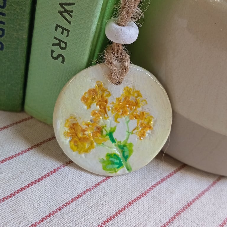 Alchemilla Mollis clay imprinted and hand painted gift tag